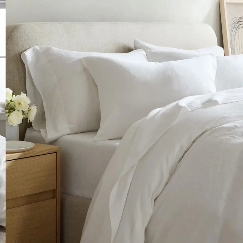 New Twin Set Linen Duvet Cover & Sham Pillowcase White Quince